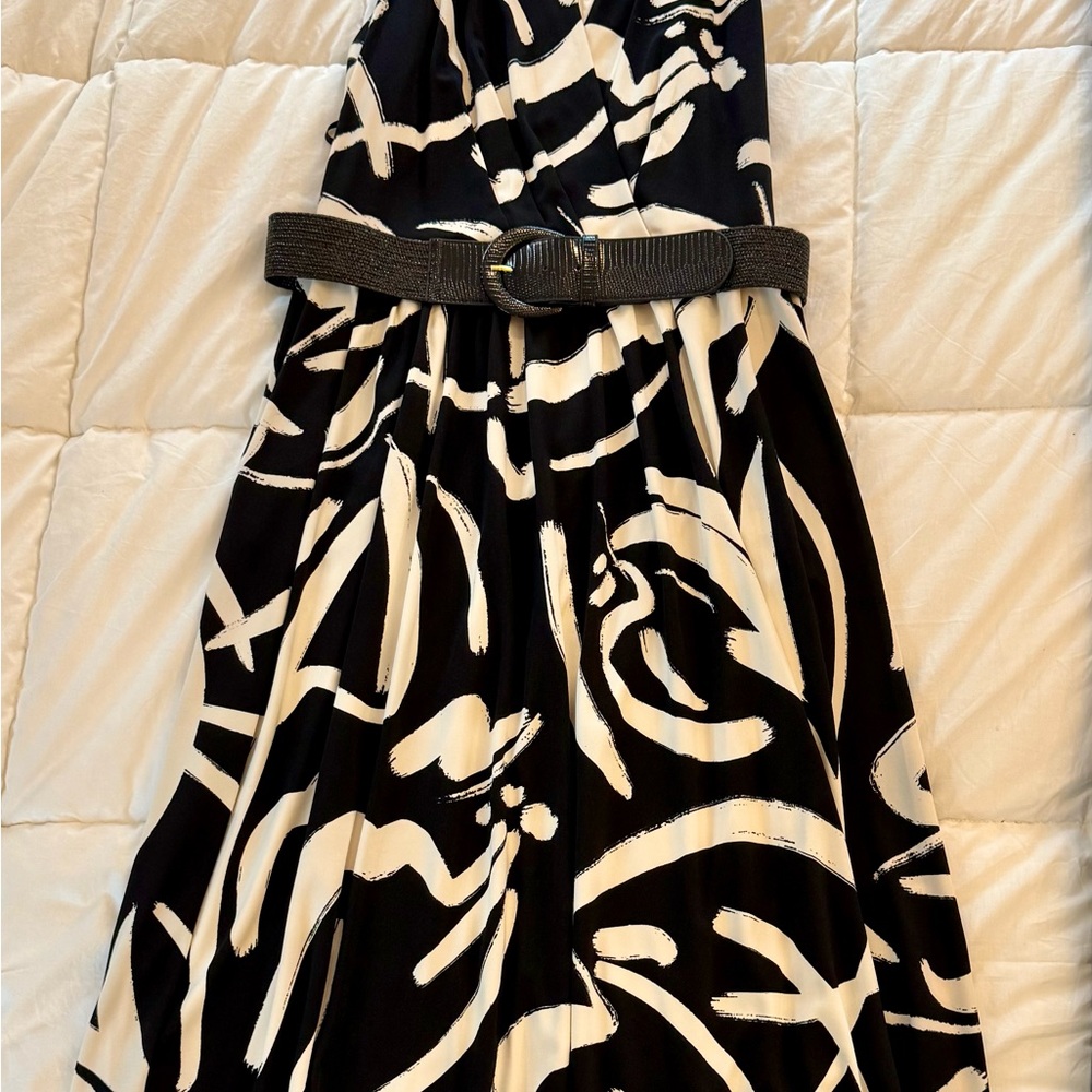 Donna Karan Black and Cream Midi Dress